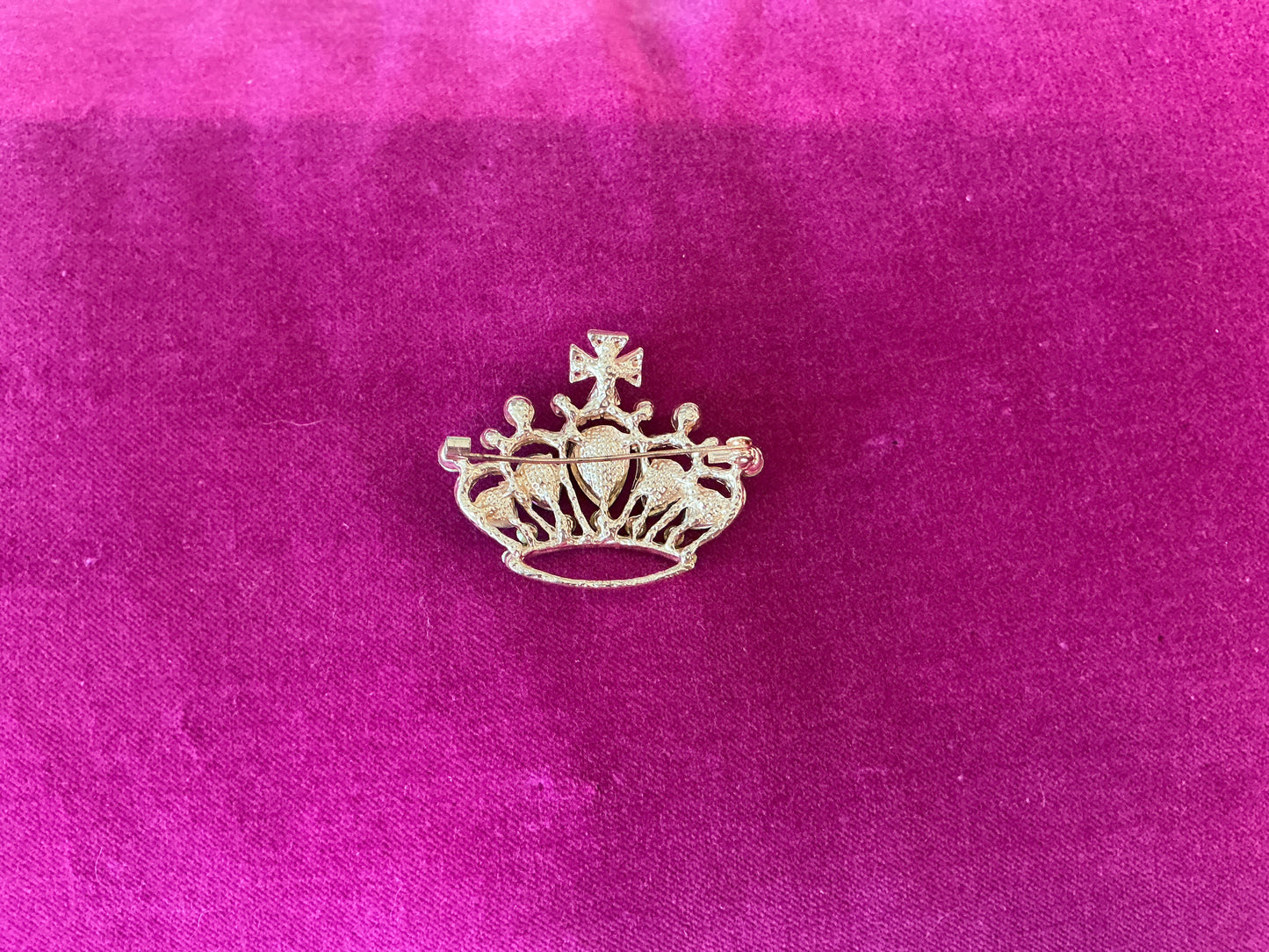 Vintage Crown Brooch, Rose Gold with Blue Stones