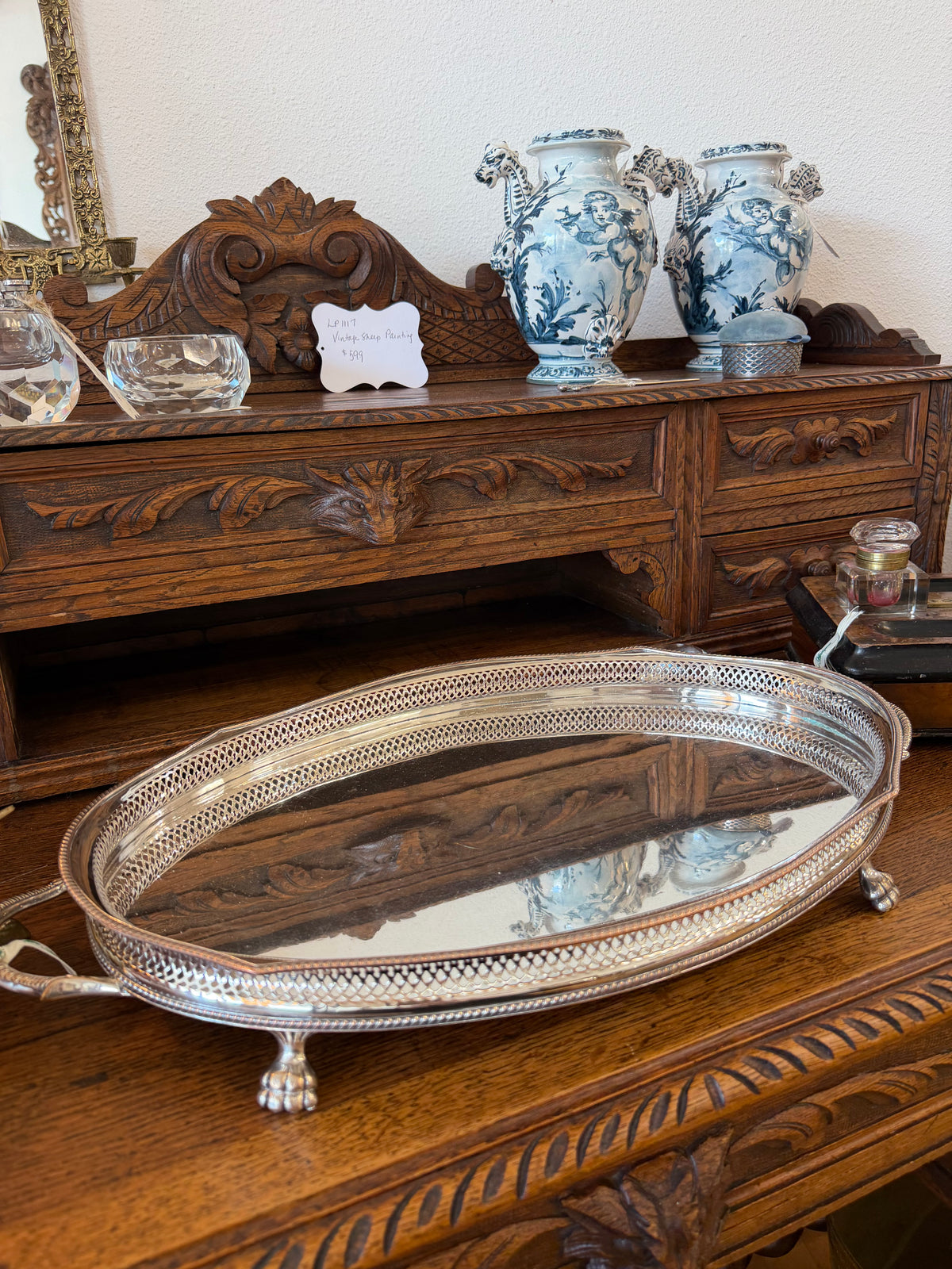 Large Antique Gallery Silver Plate Tray
