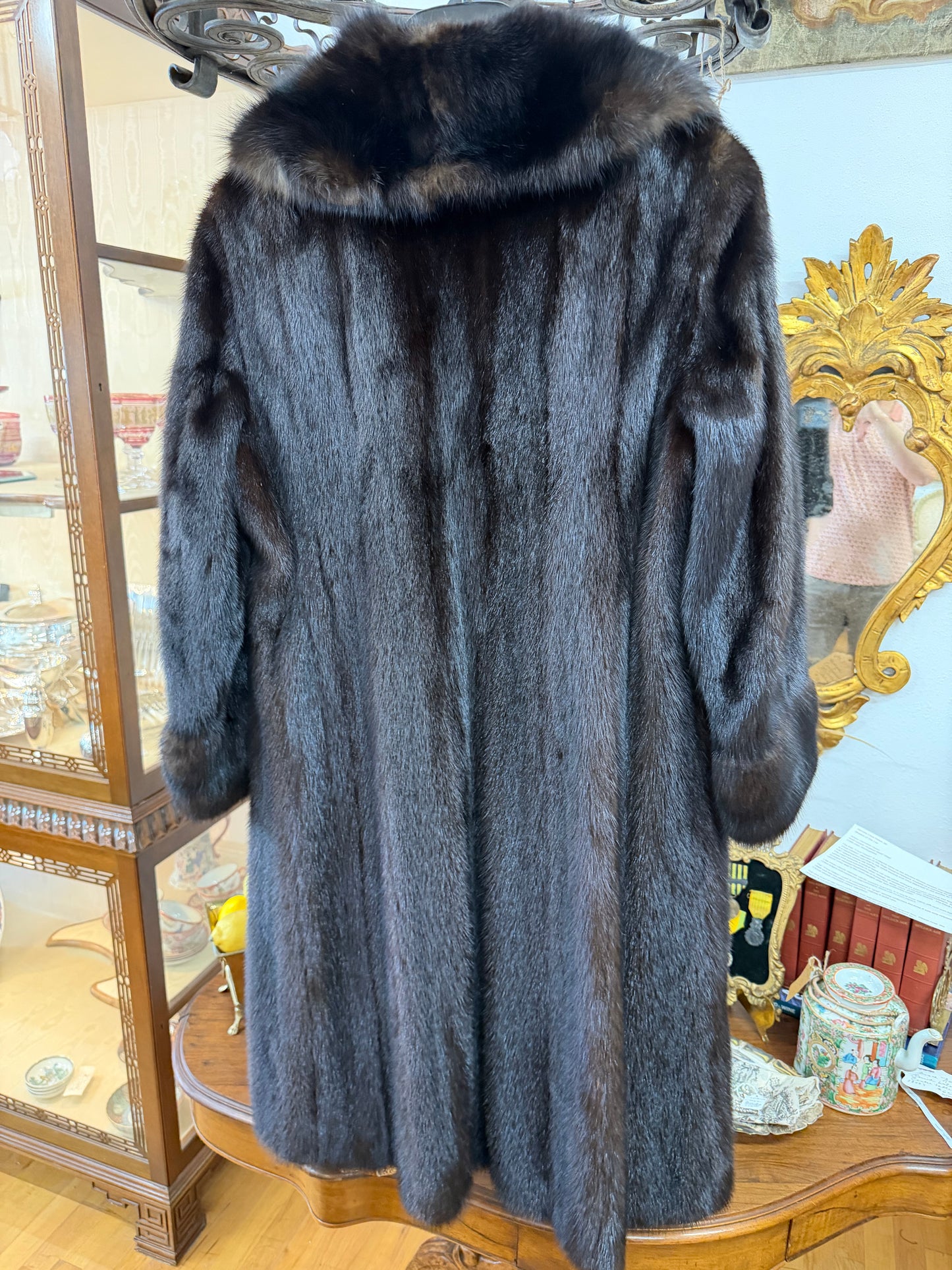 Mahogany Mink Coat with Sable Collar + Cuffs, Small