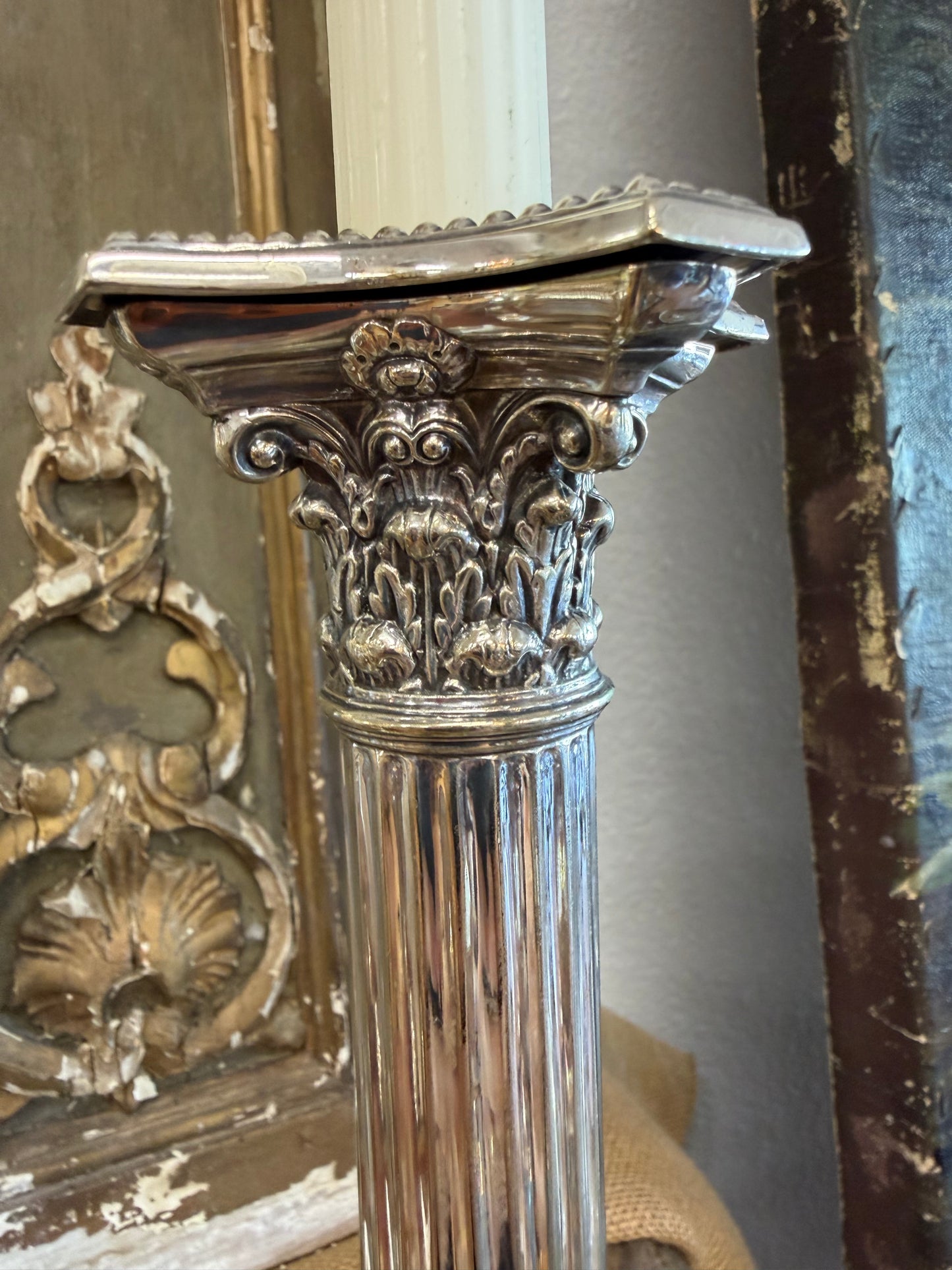 Large Silverplate Candlesticks, Set of 2