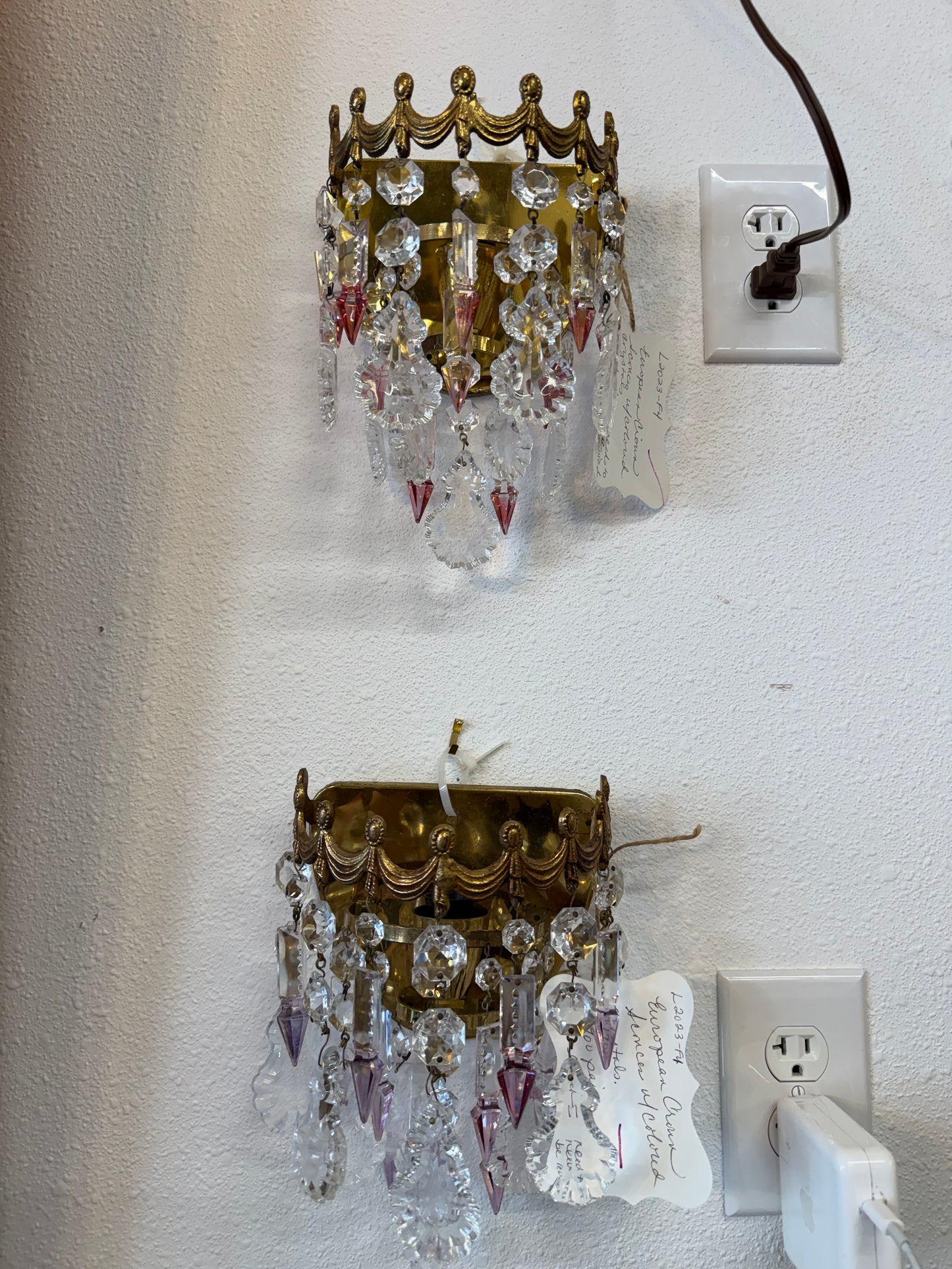European Crown Sconces With Colored Crystals