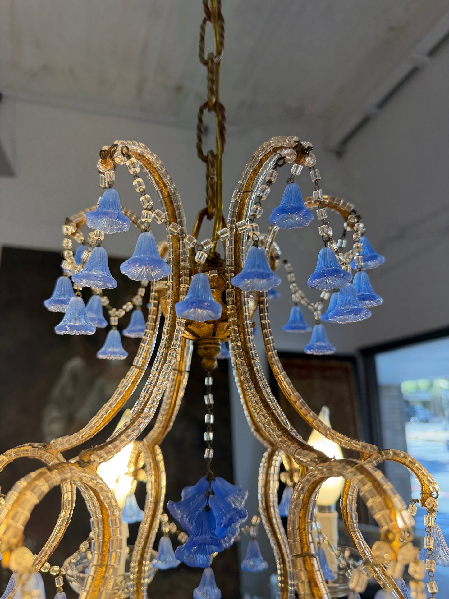 Vintage Blue Drop And Crystal Chandelier, Purchased In Italy,