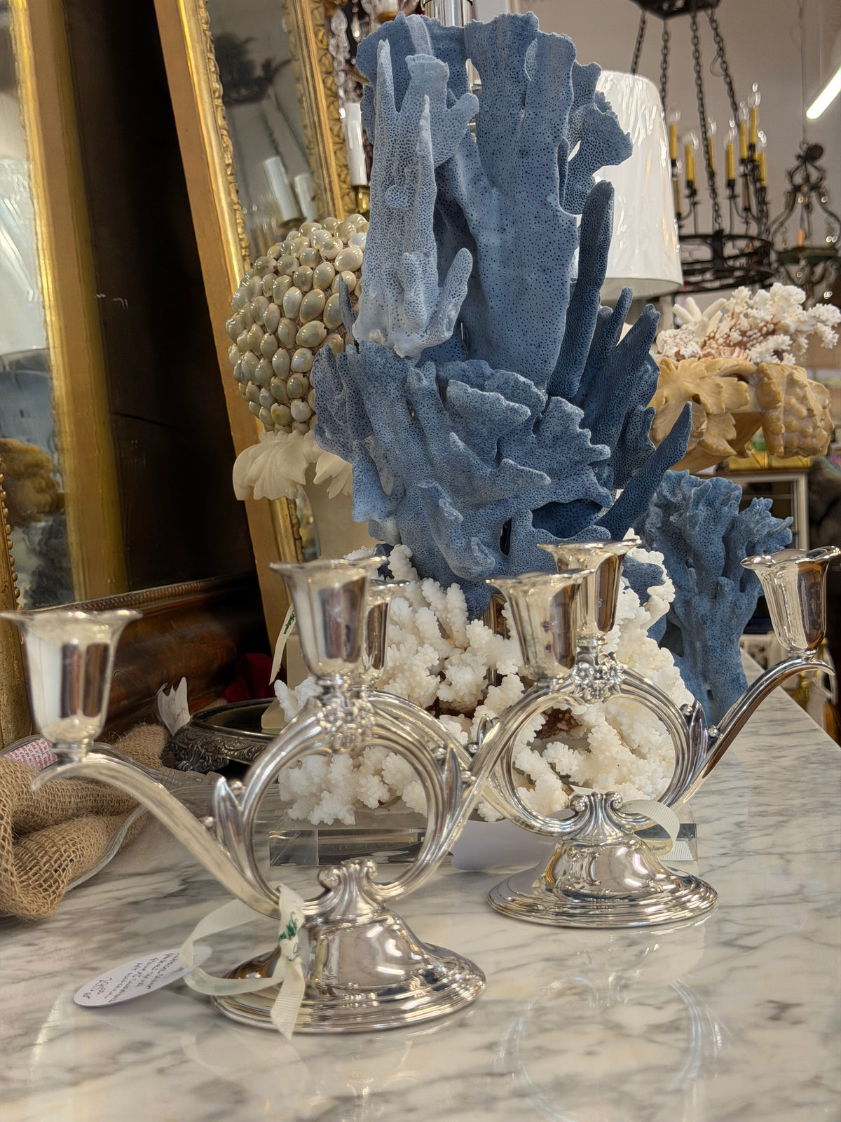 Pair of Vintage Silver Plate "Spring Flowers" Candelabras Art Noureau