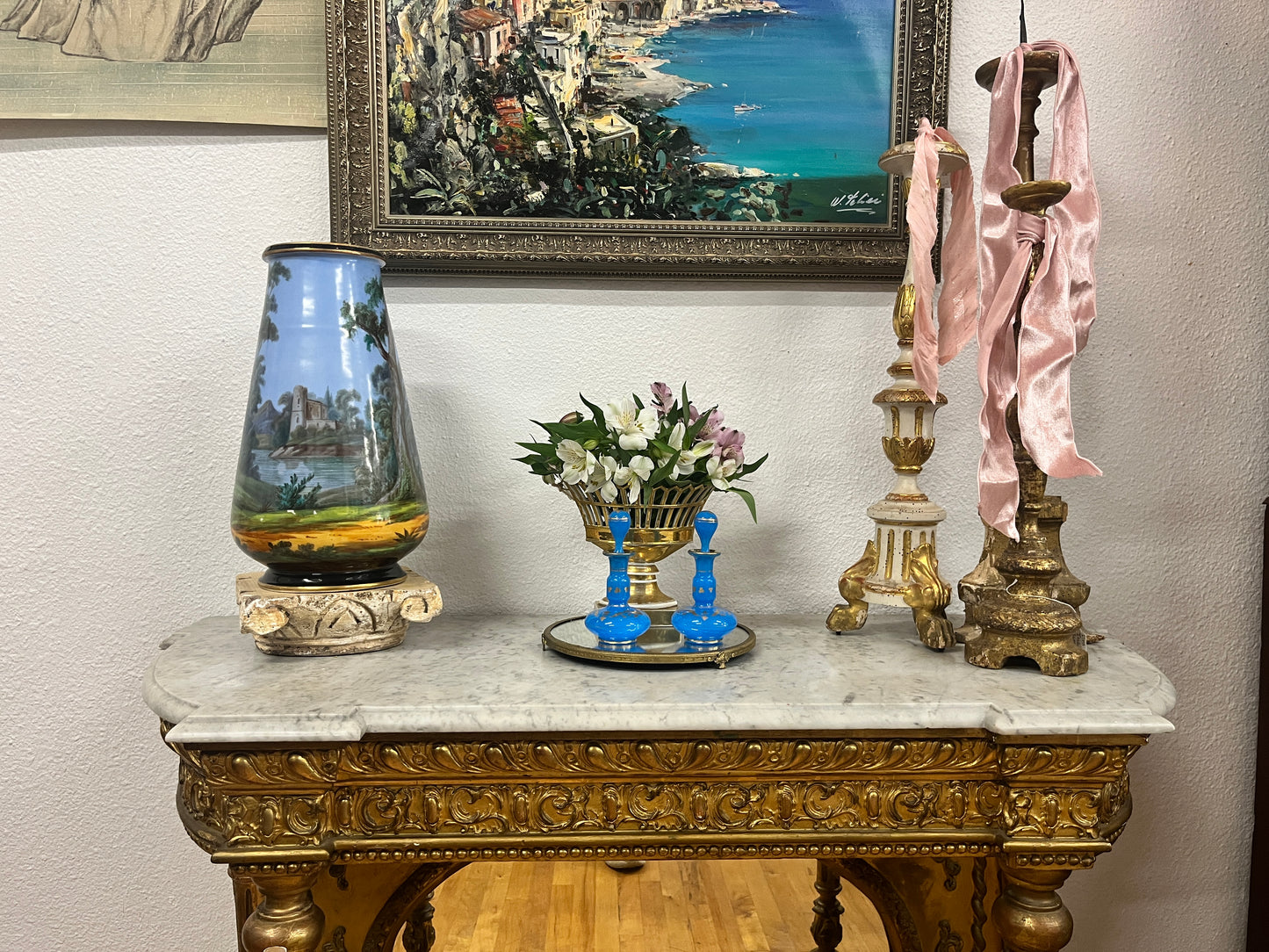 Louis XVI style Giltwood mirrored Petticoat table