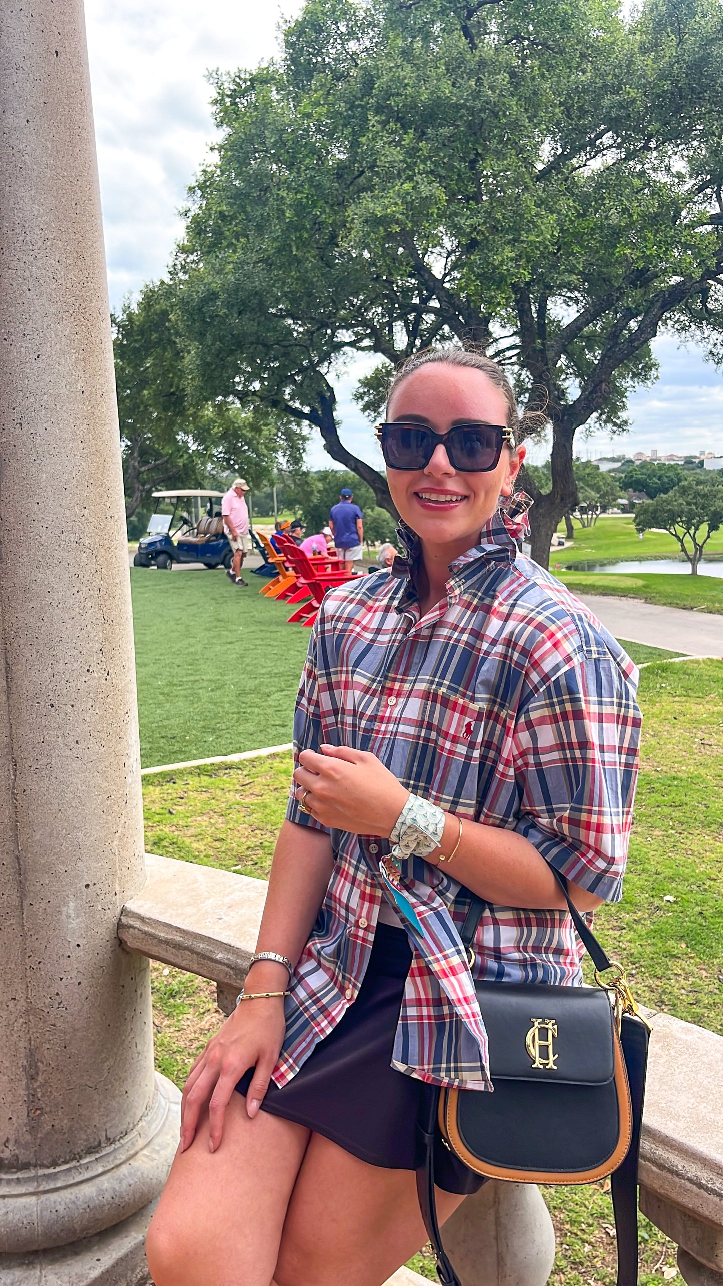 Ralph Lauren Ruffle Shirt Short Sleeve Red & Blue Plaid Medium
