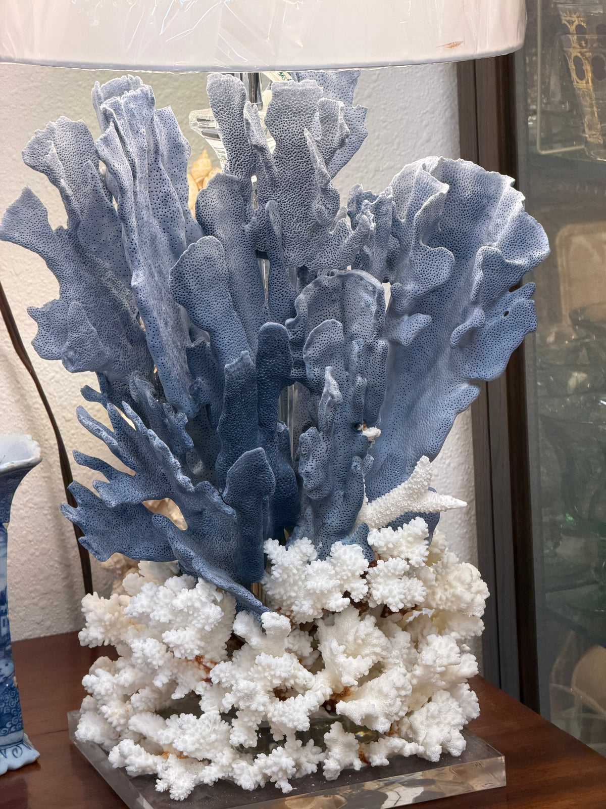 Real Blue Coral & White Coral Lamp | Slightly Darker Blue