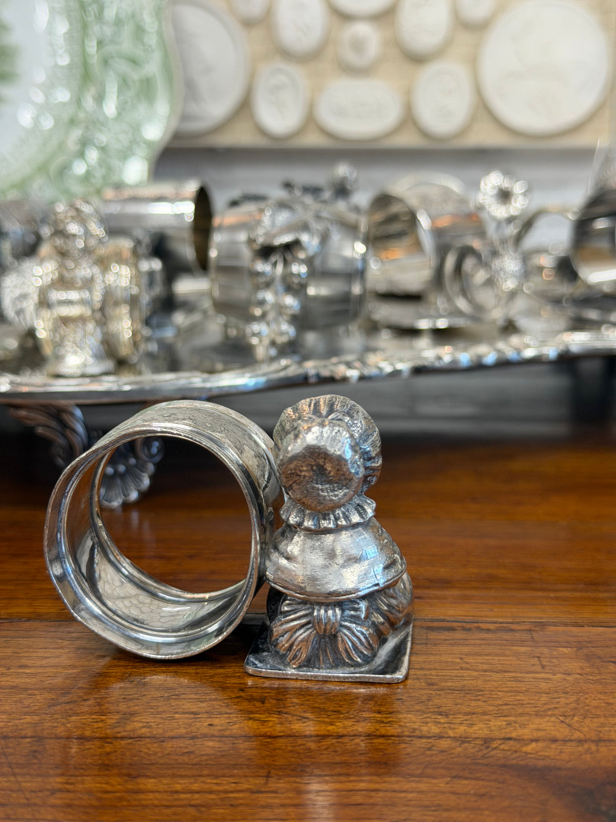 Antique Victorian Silverplate Napkin Ring | Little Girl with Bonnet