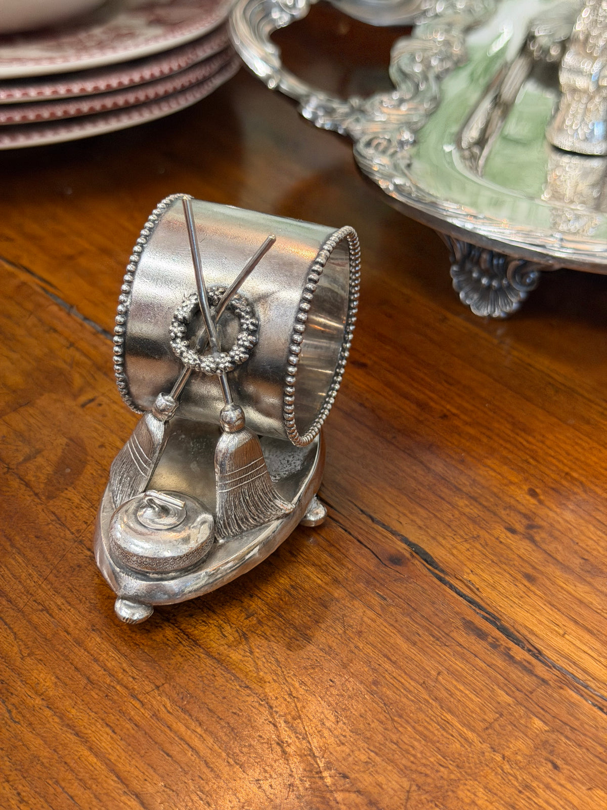 Antique Victorian Silverplate Napkin Ring | Brooms