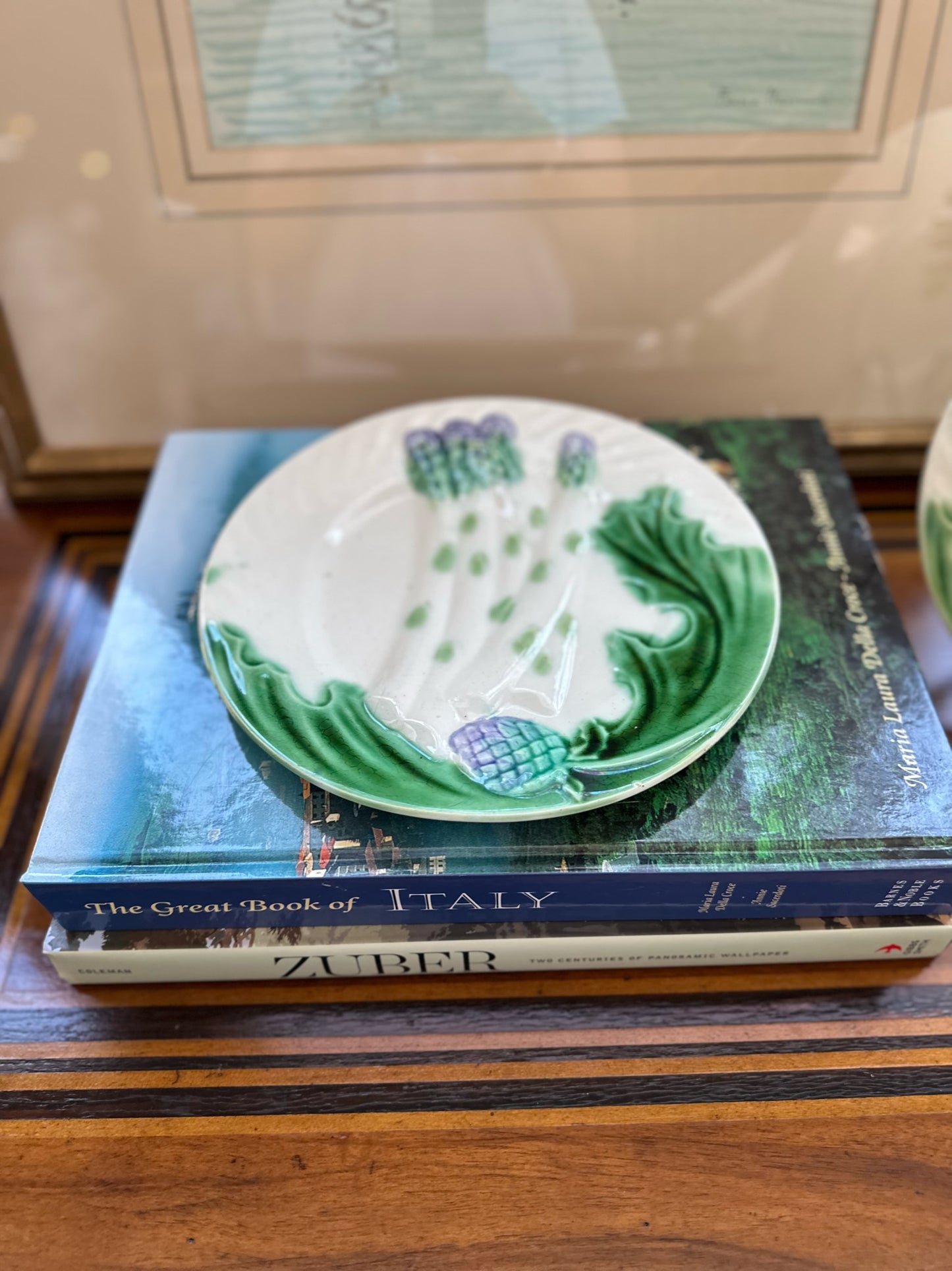 Antique French Asparagus Majolica Plates