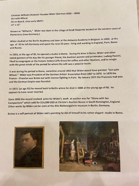 GIRL WITH WHEAT by: Christian Wilhelm Heinrich Theodor Wider (German 1818-1884)