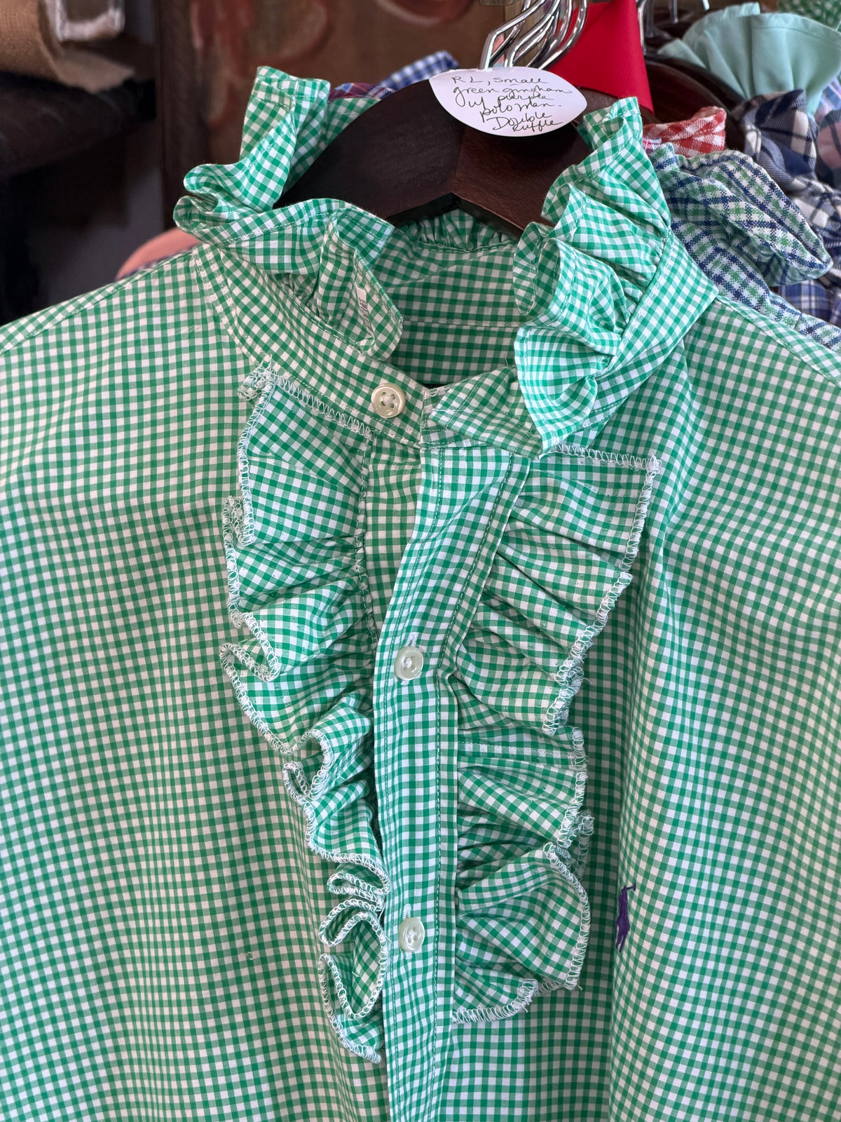 Ruffle Ralph Lauren Green Gingham W Purple Polo | Size S