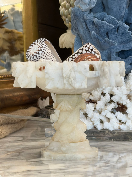 Antique 1800's Hand Carved Italian Alabaster Tazza Stemmed Birdbath