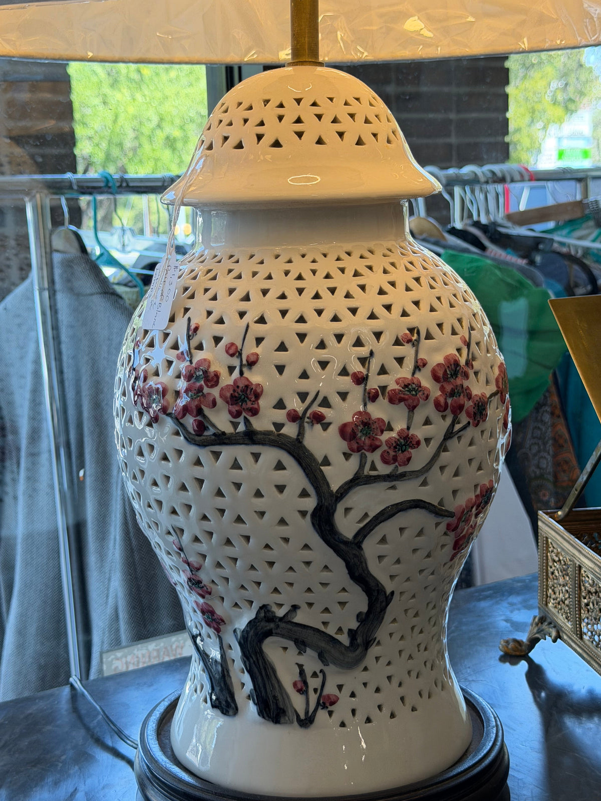 Blanc De Chine Cherry Blossom Lamps With New Shades (Pair)