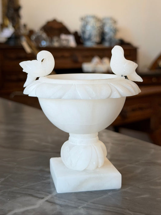 Alabaster Bird Bath with Two Birds