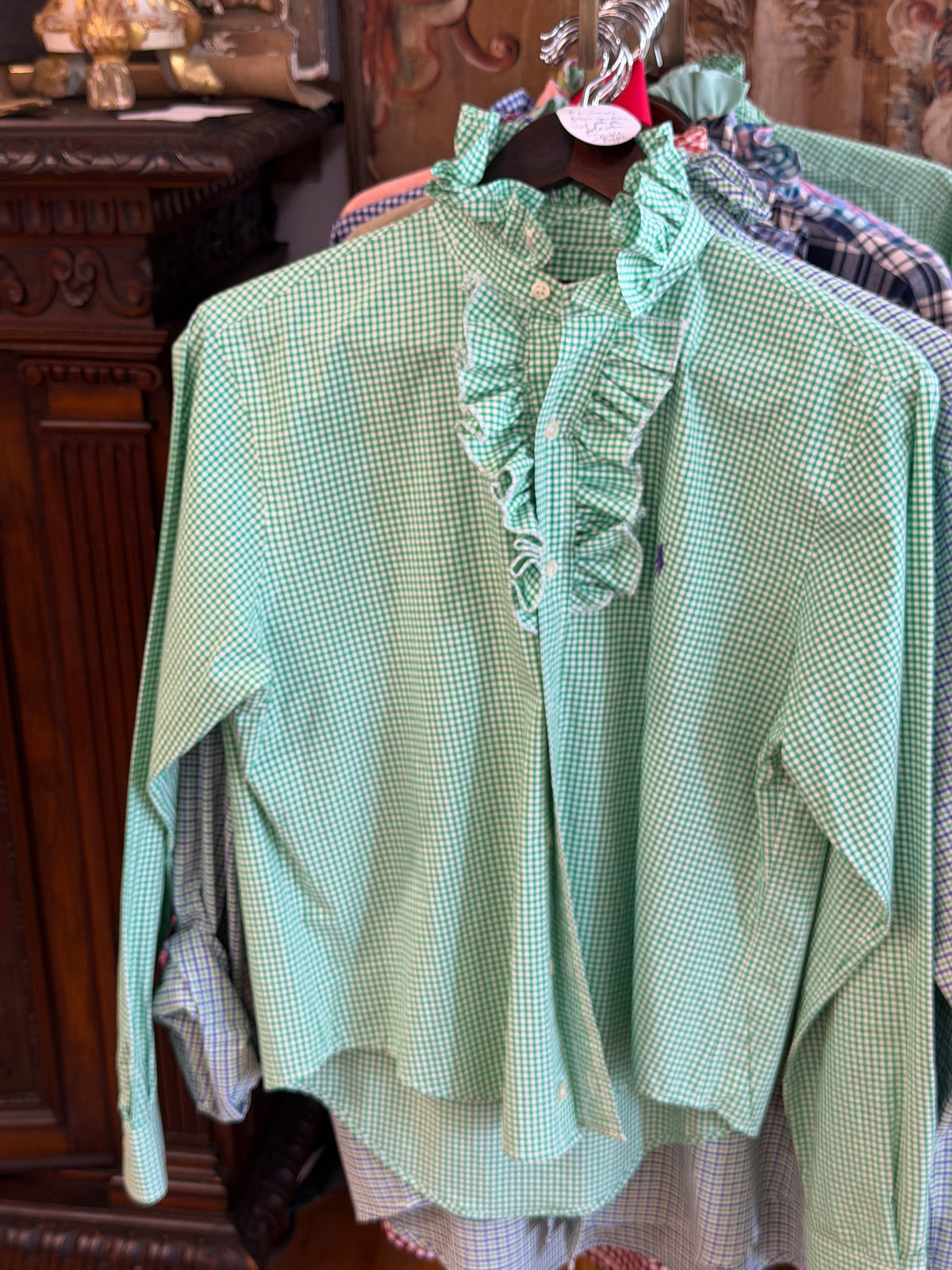 Ruffle Ralph Lauren Green Gingham W Purple Polo | Size S