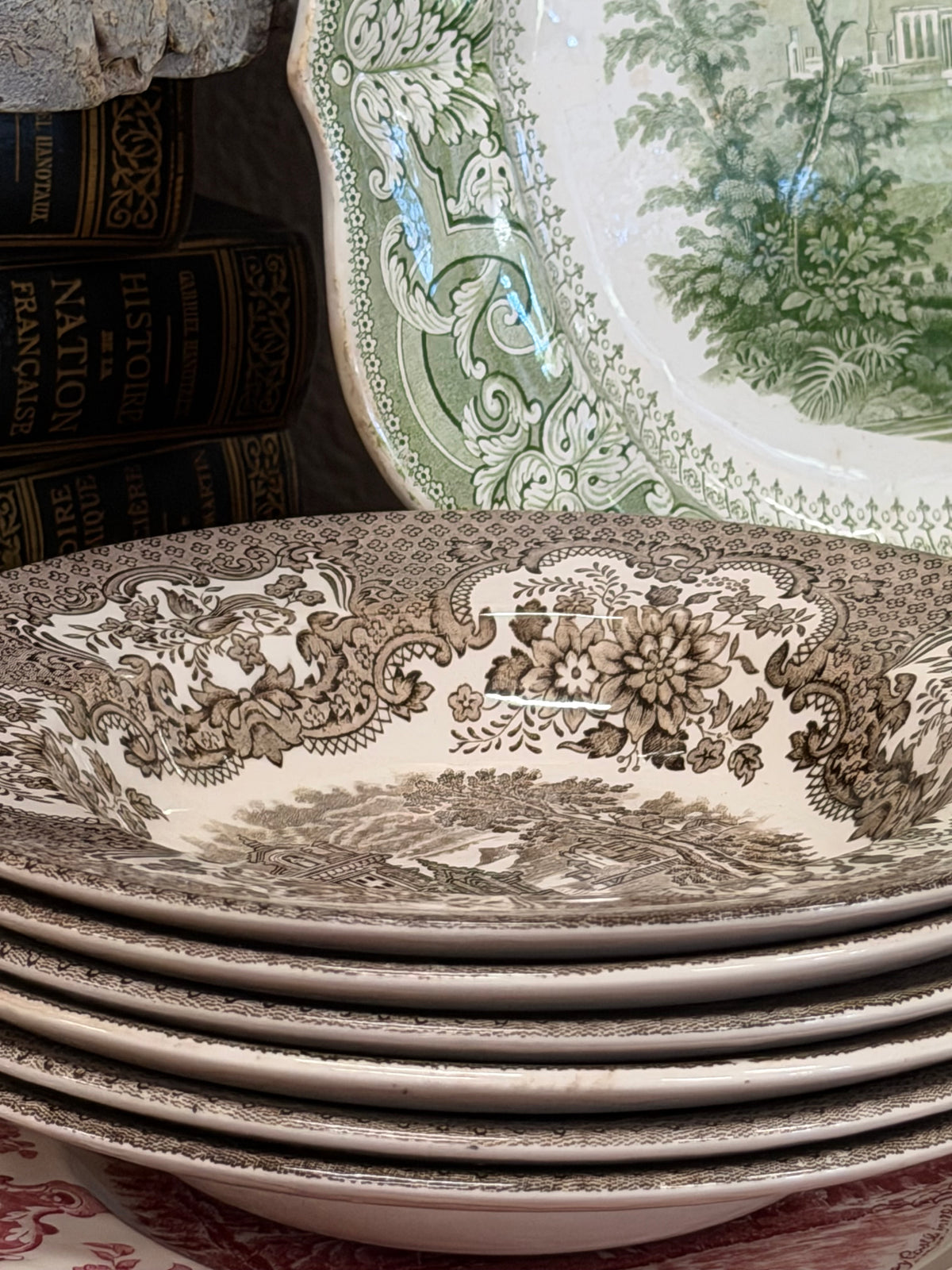 Brown Staffordshire Soup Plates | Limited England | Set of 6