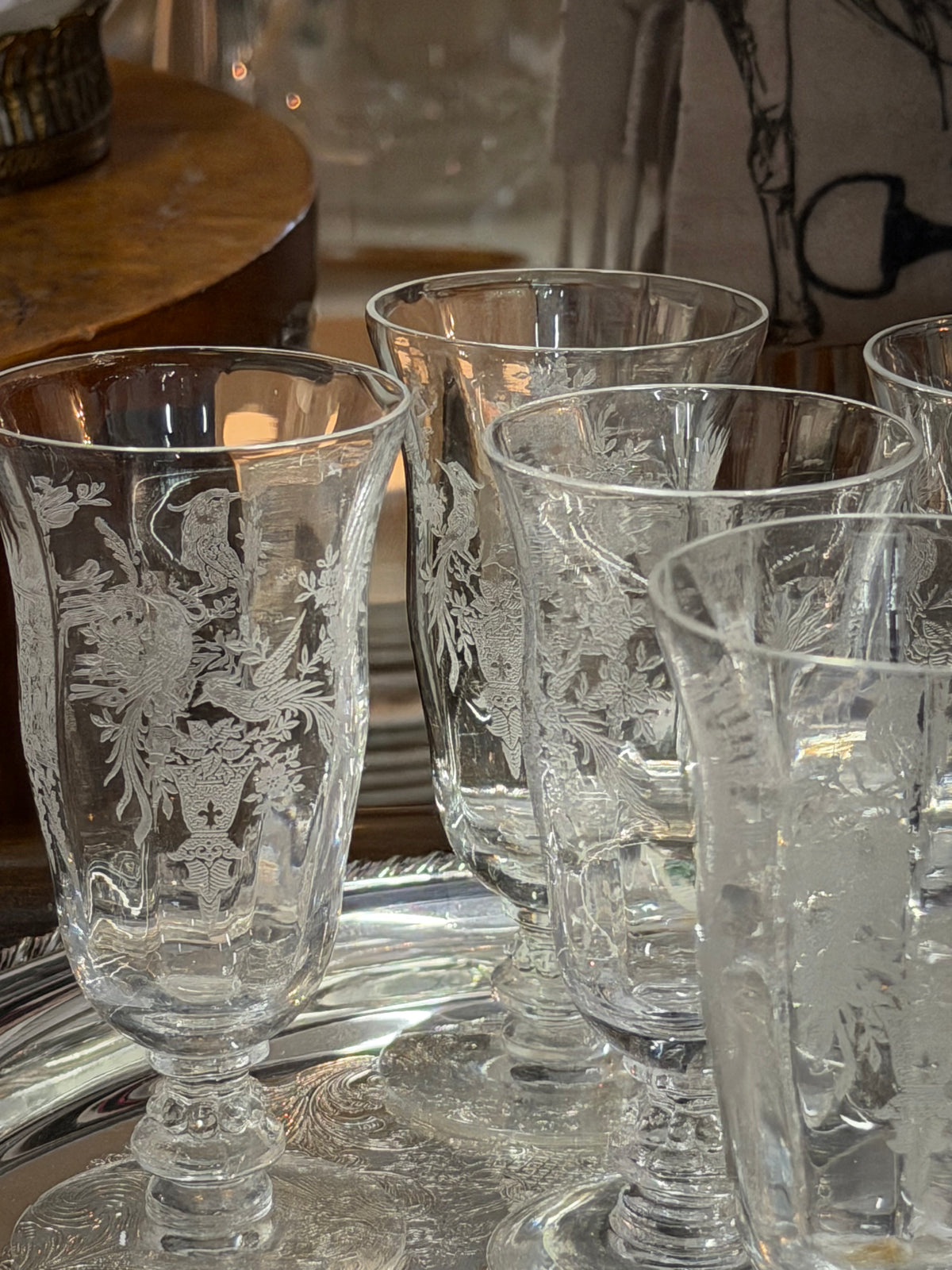 Vintage Persian Pheasant Juice Glasses by Tiffin-Franciscan Set of 6