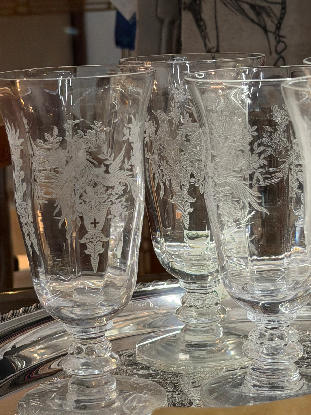 Vintage Persian Pheasant Juice Glasses by Tiffin-Franciscan Set of 6