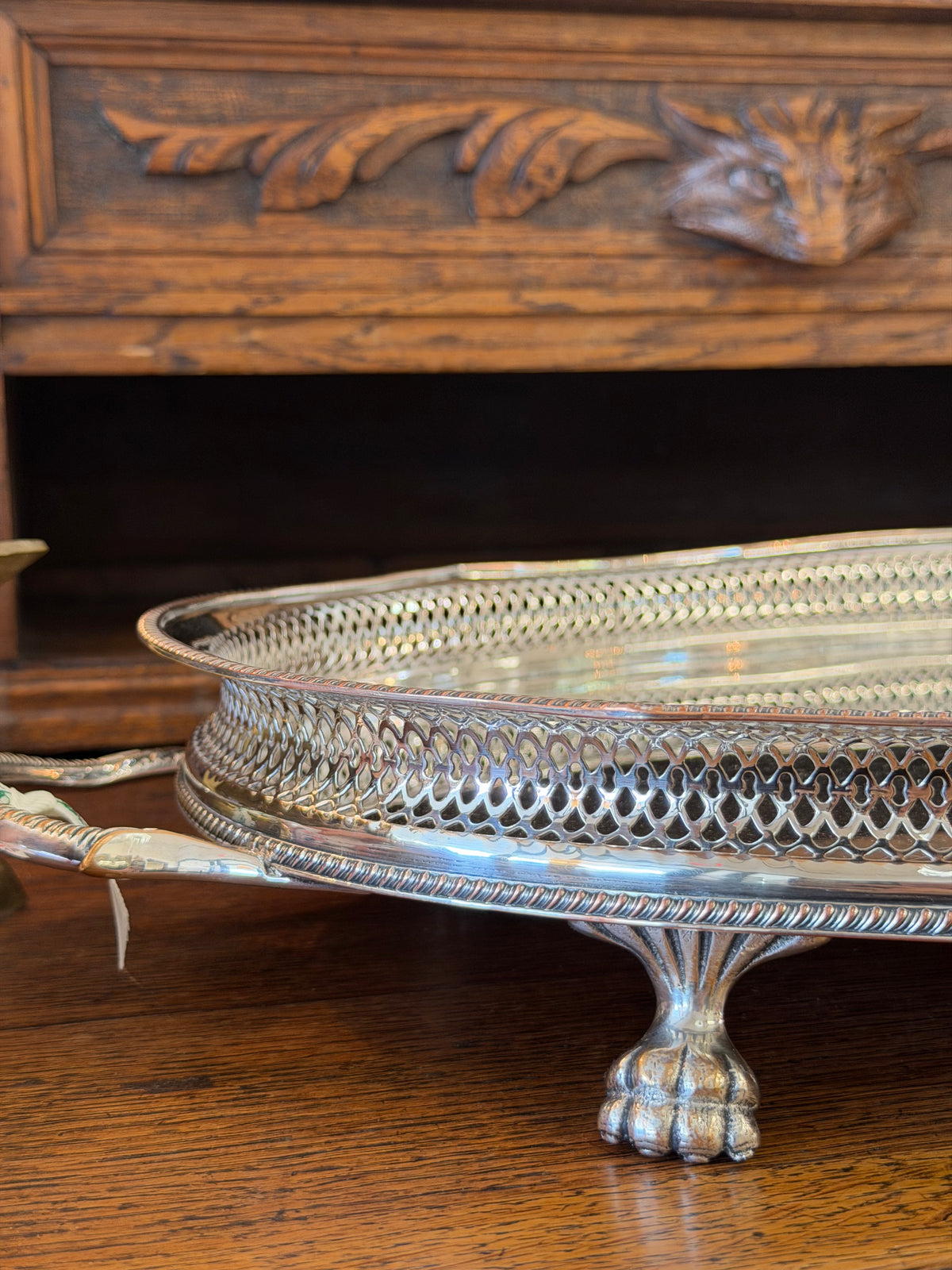 Large Antique Gallery Silver Plate Tray