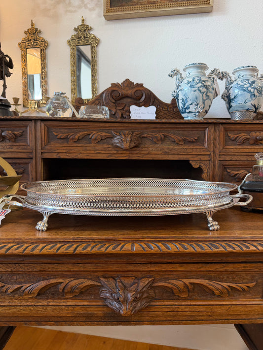 Large Antique Gallery Silver Plate Tray
