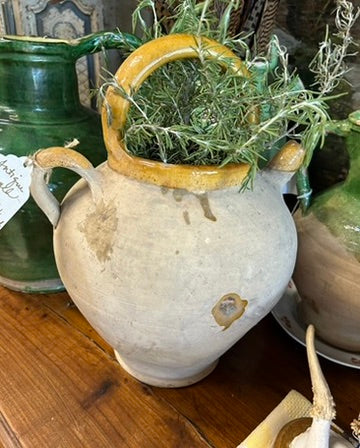 Antique French wide bellied jug hand-thrown pottery