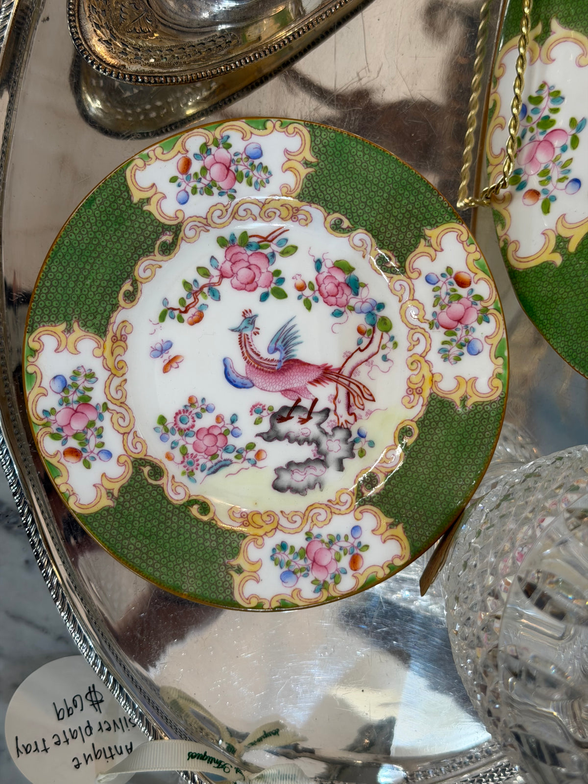 England Minton Green Cockatrice Pattern Cake or Crumpet Set