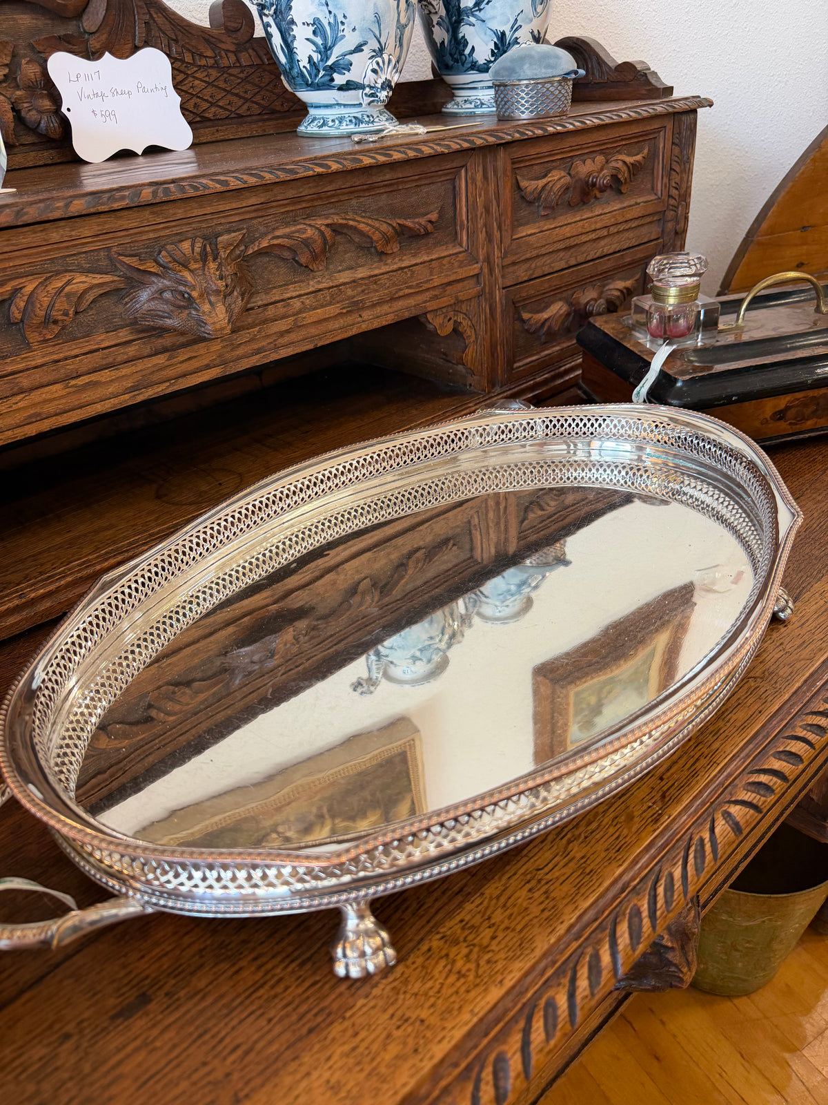 Large Antique Gallery Silver Plate Tray
