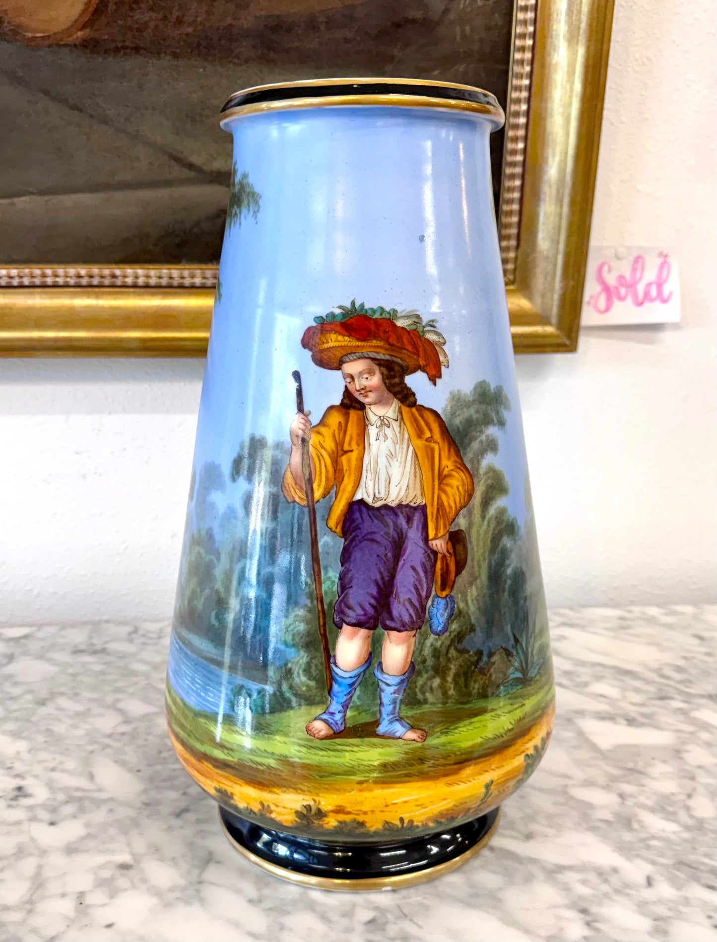 Pair Of Porcelain Painted Vases, Early 1800'S