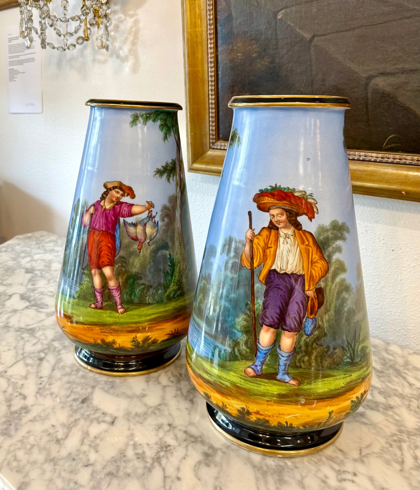 Pair Of Porcelain Painted Vases, Early 1800'S