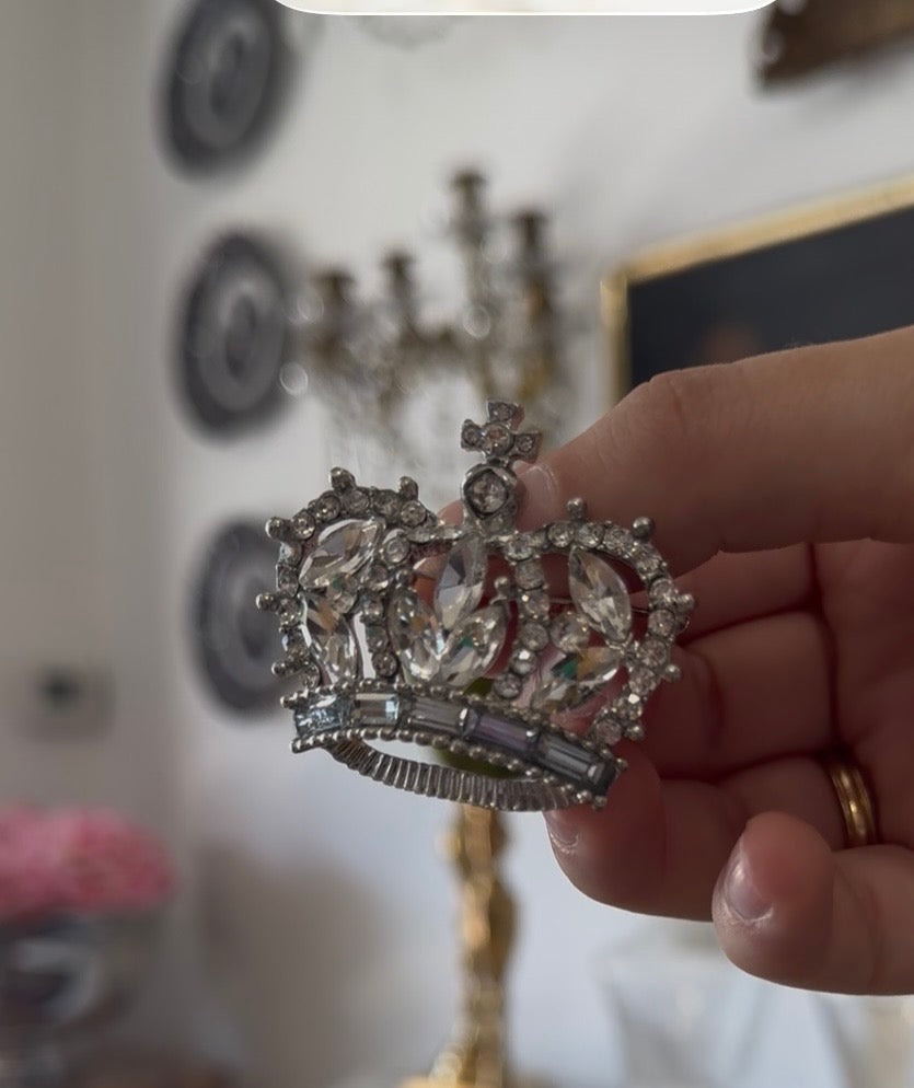 Vintage Rhinestone Crown Brooch from Great Britain