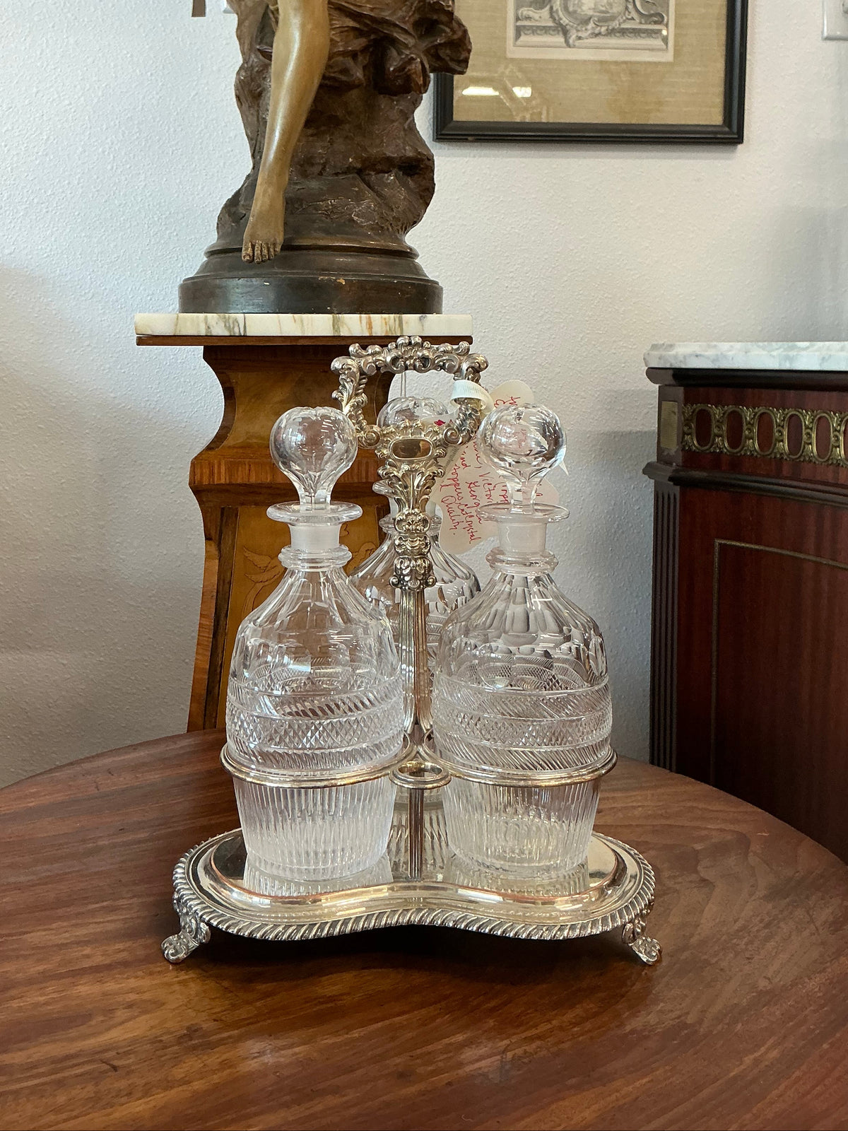 Georgian Crystal Decanter and Silverplate Stand Set