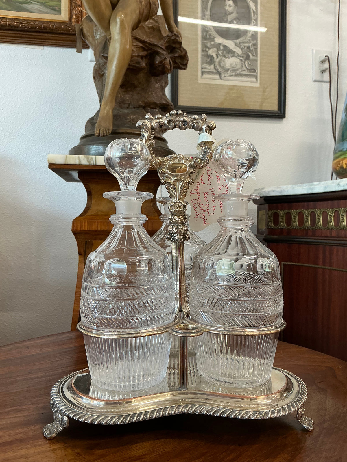 Georgian Crystal Decanter and Silverplate Stand Set