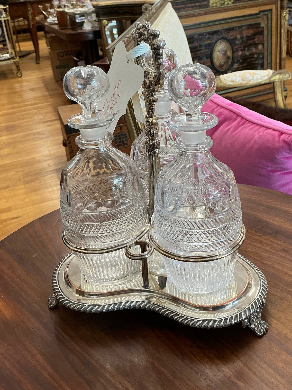 Georgian Crystal Decanter and Silverplate Stand Set