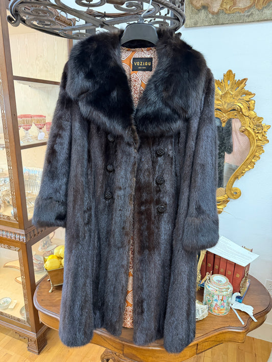 Mahogany Mink Coat with Sable Collar + Cuffs, Small