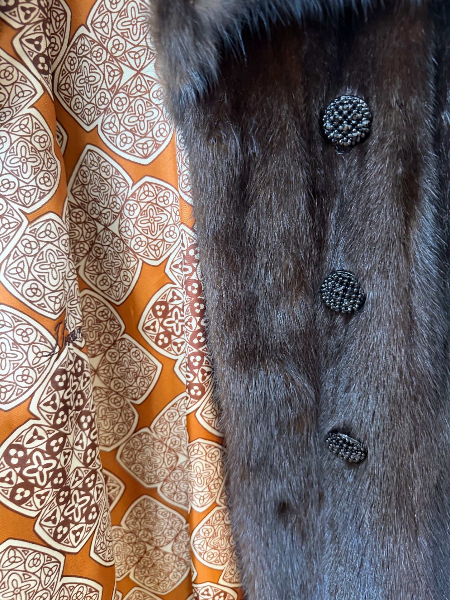 Mahogany Mink Coat with Sable Collar + Cuffs, Small