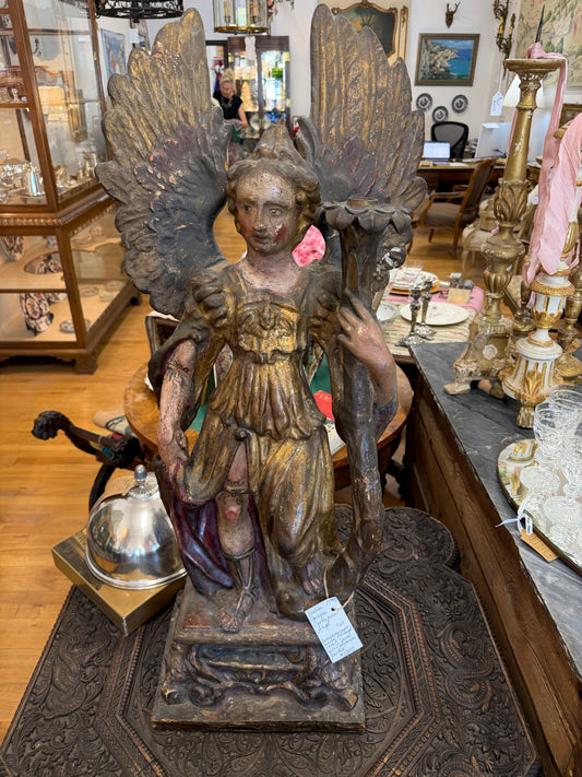 Italian Baroque Cartapesta Angel, Cartapesta/Papier Mache Arch Angel, 17Th C Parcel Guild & Polychrome Paint