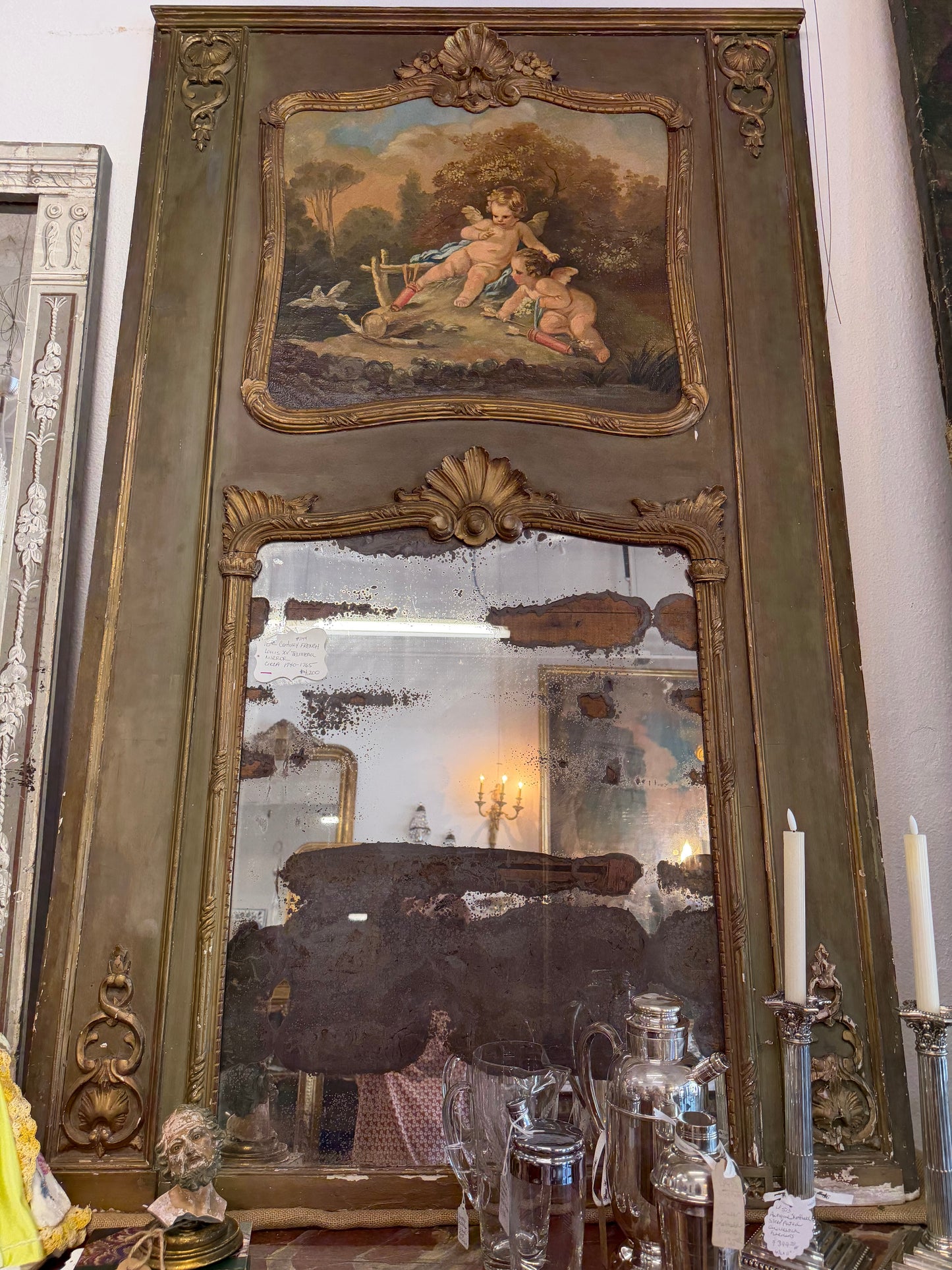 18th Century Louis XV French Trumeau Mirror With Cherubs