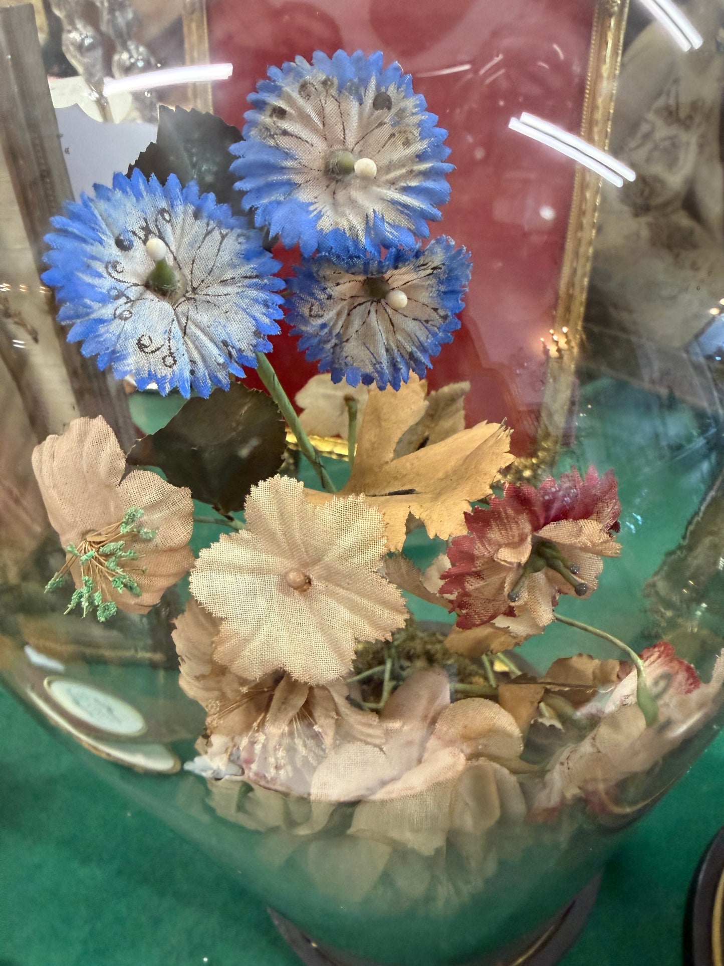 French Glass Dome With Vase And Faux Flowers, 2 available
