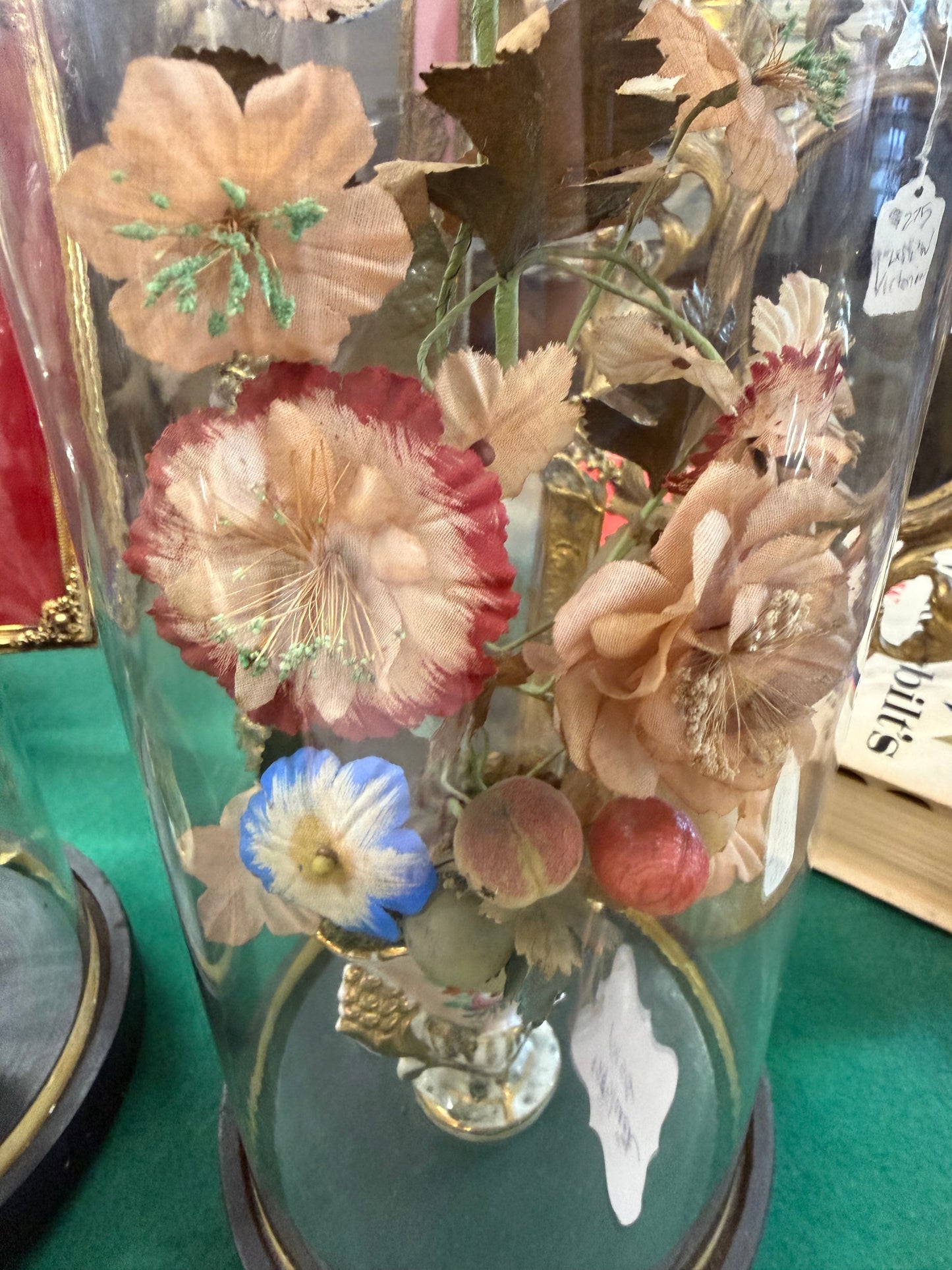French Glass Dome With Vase And Faux Flowers, 2 available