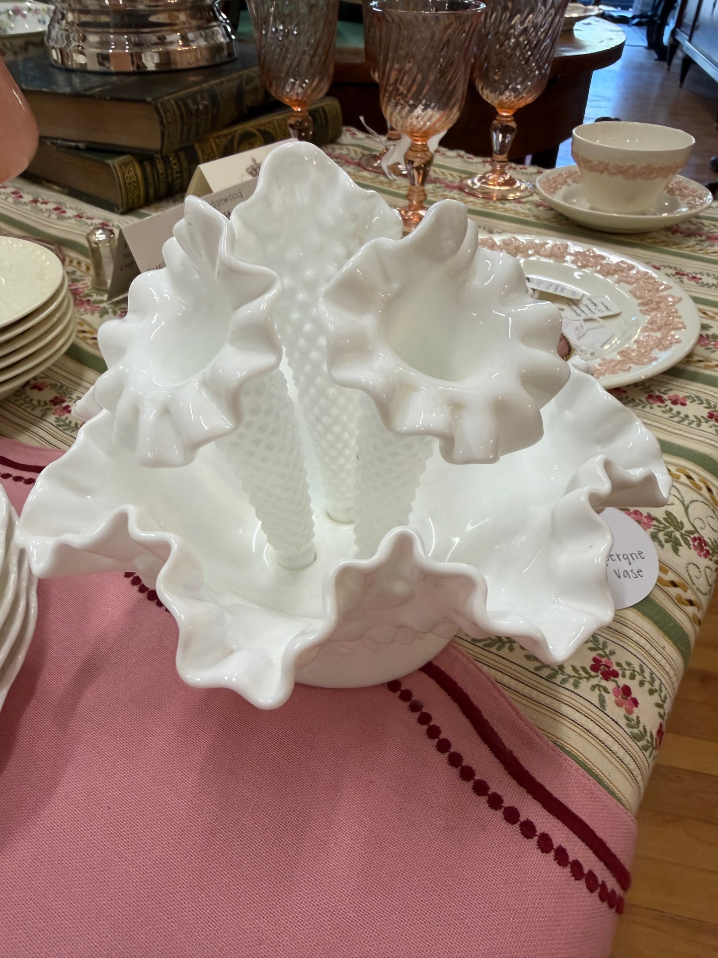 Vintage Milk Glass Epergne Multi Fluted Vase