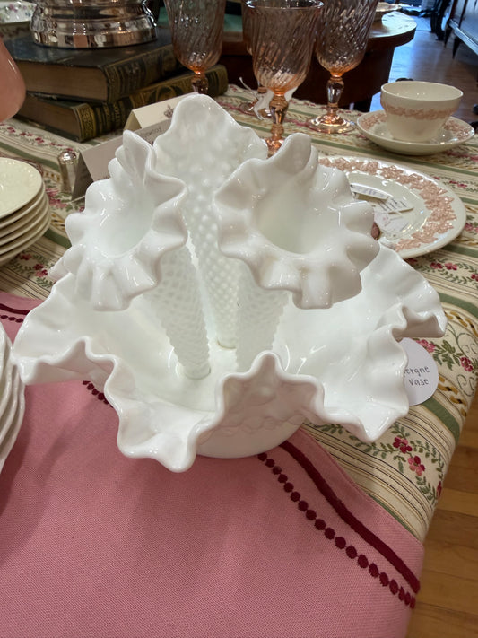 Vintage Milk Glass Epergne Multi Fluted Vase
