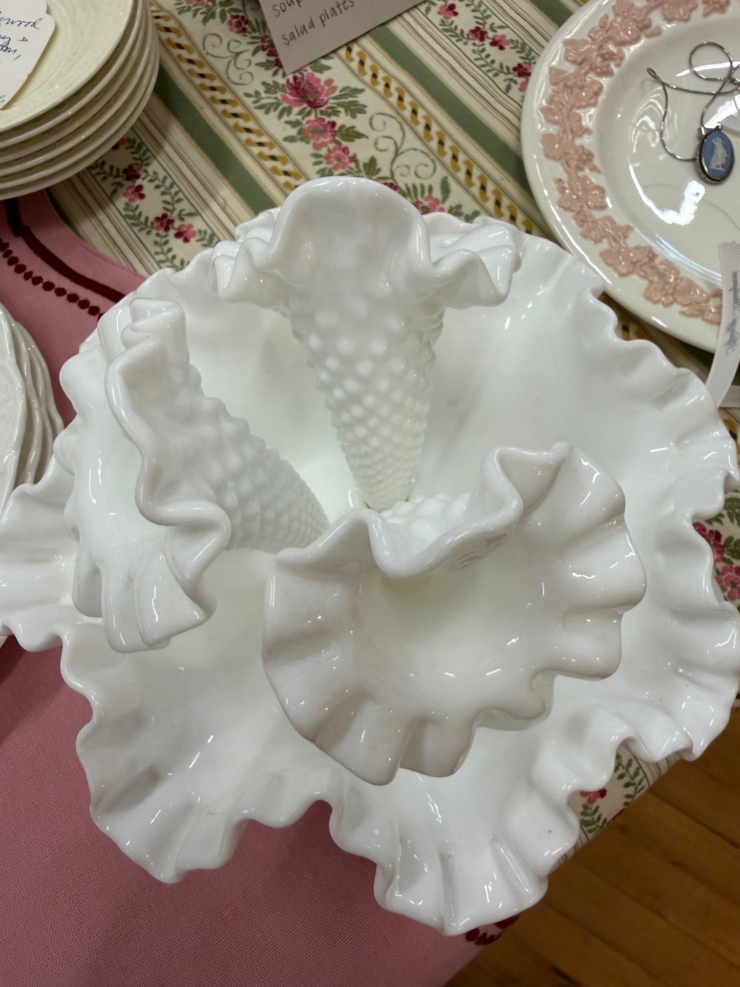 Vintage Milk Glass Epergne Multi Fluted Vase
