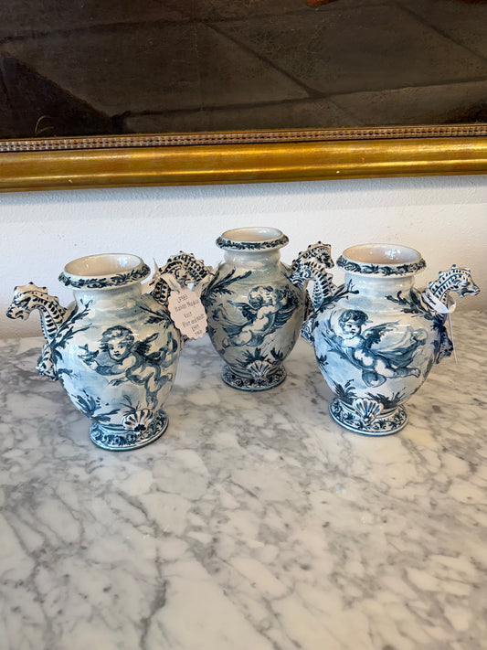 Italian Majolica Vase, Blue & White, 3 available