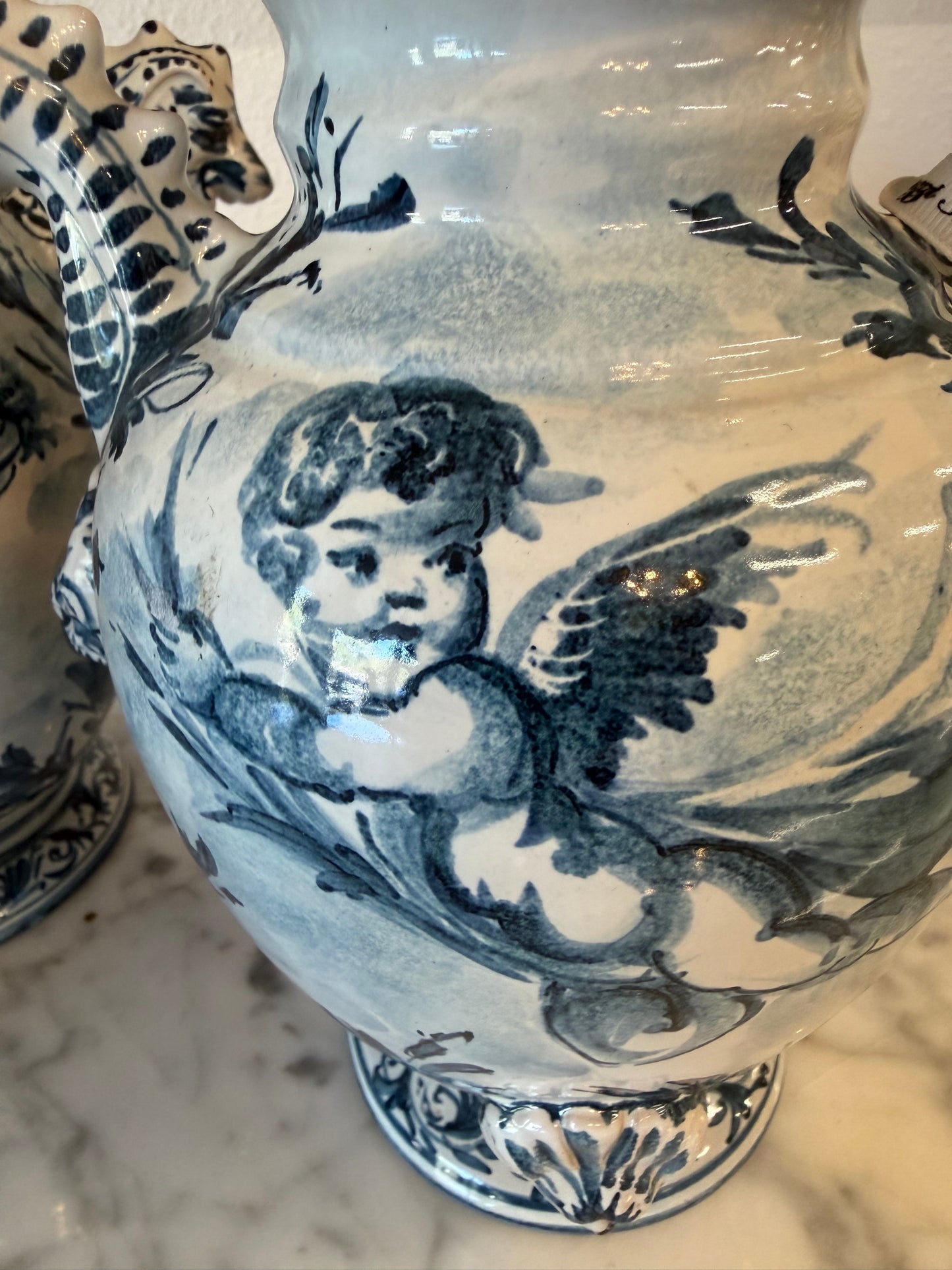 Italian Majolica Vase, Blue & White, 3 available