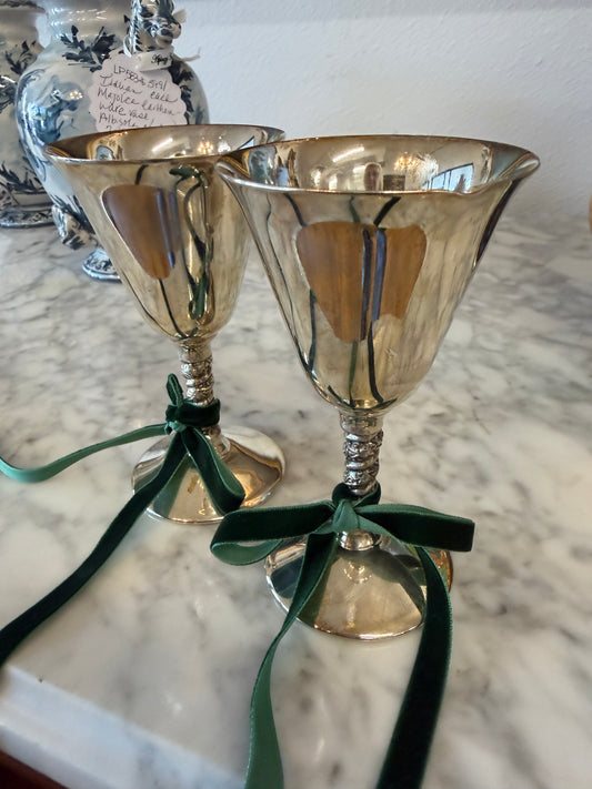 Set Of 2 Small Silverplate Wine Glasses