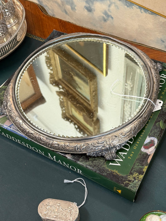 Antique Silver Plate Mirror Plateau