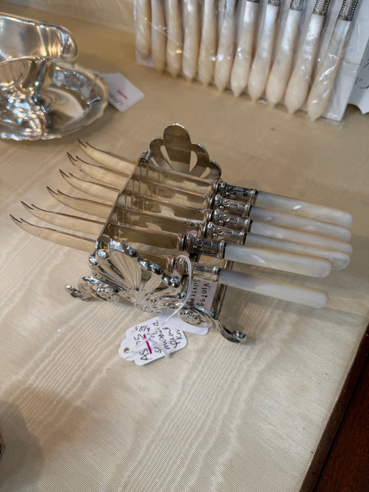 Fish Set, Bought Isle, Tb & Ss Ep,Mother Of Pearl With Ceylon, Sterling, And Silverplate, Knife 12"Long, Circa 1889-1904, Nd125677, Thomas Bradbury & Sons