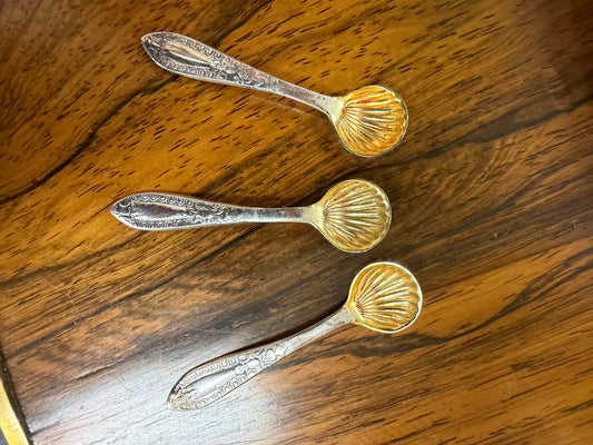 Sterling Salt Spoons, shell motif