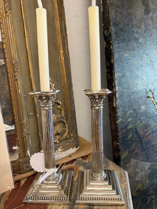 Large Silverplate Candlesticks, Set of 2