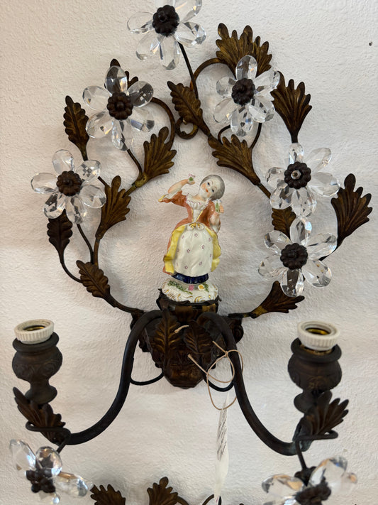 Set Of Sconces With Porcelain Figurines